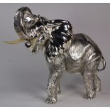 Italian silvered bronze figure of an elephant, last quarter 20th century, depicted with trunk