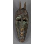 Marka stle, Mali decorative hammered copper covered wood mask, 12.5l