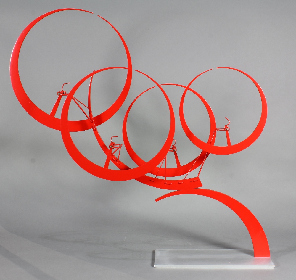 Jerome Kirk (American, b. 1923), Untitled, painted (red) metal sculpture, signed on base,