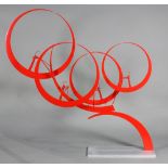 Jerome Kirk (American, b. 1923), Untitled, painted (red) metal sculpture, signed on base,