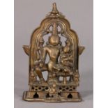 Indian bronze sculpture, reputed to be 17th century, featuring Vishnu and his consort seated on