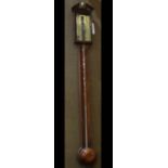 George III gilt bronze mounted and brass stick barometer, London circa 1800, the brass face marked