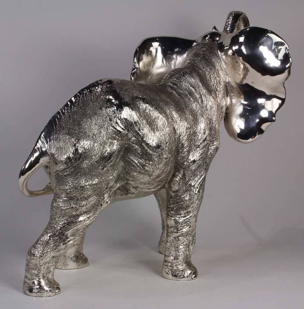 Italian silvered bronze figure of an elephant, last quarter 20th century, depicted with trunk - Image 2 of 4