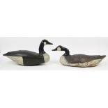 Pair of French polychrome carved wood decorative goose decoys, 19th century, each polychrome