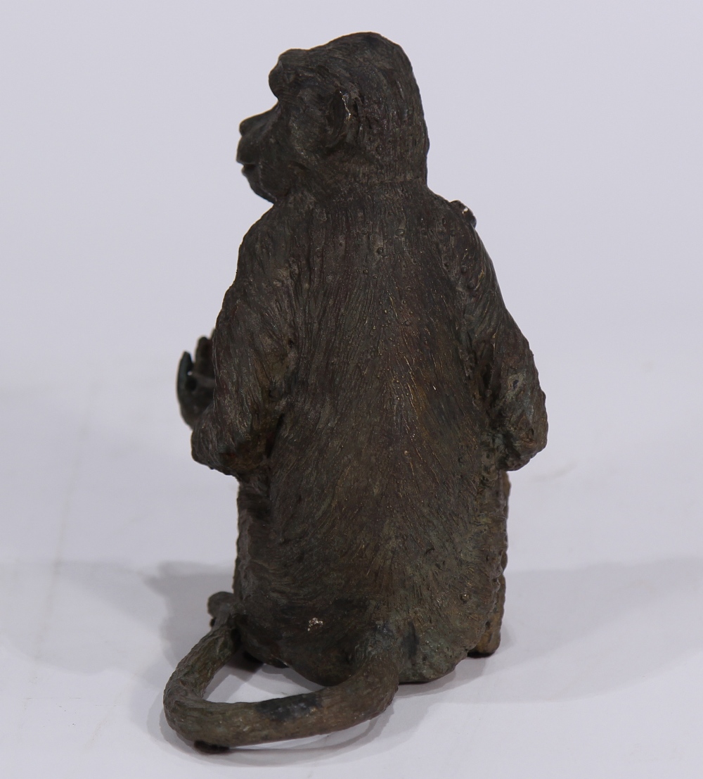 Austrian style patinated bronze figure of a monkey depicted carrying its young, 7.5"h - Image 4 of 5