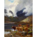 Louis Bosworth Hurt (British, 1856-1929), "Highland Cattle," 1904, oil on canvas, signed and dated