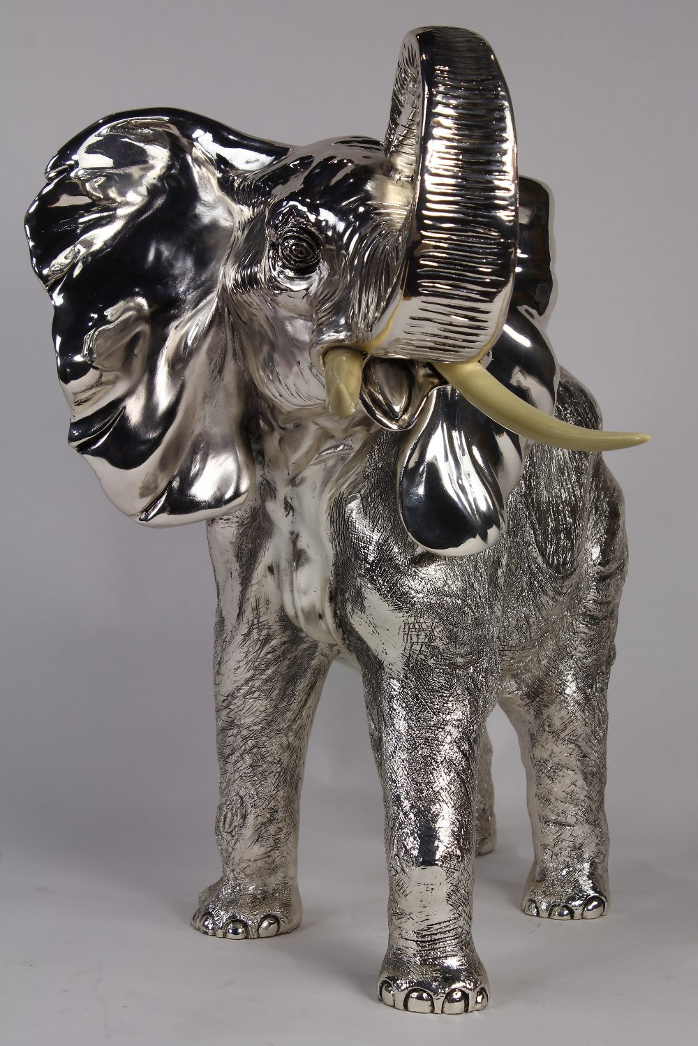 Italian silvered bronze figure of an elephant, last quarter 20th century, depicted with trunk - Image 4 of 4