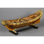 Sloop of War scale model, likely French or English, having a ornately sculpted gilt decorated