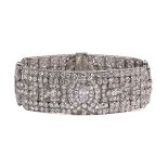 Art Deco diamond and platinum bracelet featuring (3) older marquise-cut diamonds, weighing a total