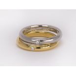 (Lot of 2) Tiffany & Co. Peretti diamond, 18k yellow gold and platinum bands comprised of one band