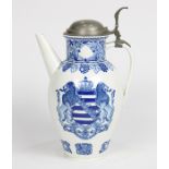 Meissen commemorative stein, 1910, executed in blue and white porcelain with pewter lid, having a