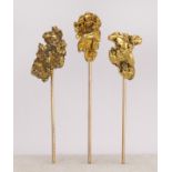 (Lot of 3) Natural gold nugget, 10k yellow gold and gold-filled stick pins comprised of (2)