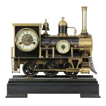 Animated Locomotive Industrial Clock, the bronze case in the form of a steam locomotive, having a