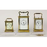 (lot of 3) Carriage clock group, including French repeater examples, each having a brass case with