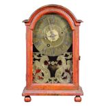 North Italian Baroque gilt and red Japanned mantle clock circa 1770, having a bonnet top, above a