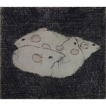 Beth van Hoesen (American, 1926-2010), "4 Mice," 1966, colored etching, pencil signed lower right,