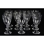 (lot of 11) Baccarat crystal white wine glasses, in the "Vega" pattern, each having a geometric