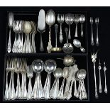 (lot of 77) Sterling silver flatware group consisting of eleven soup spoons, seven bouillon