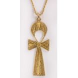 14k yellow gold Ankh pendant-necklace the pierced and textured Ankh, measures approximately 2 1/3