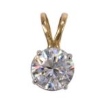 Diamond, platinum and 14k yellow gold pendant featuring (1) round brilliant-cut diamond, weighing