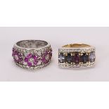 (Lot of 2) Multi-stone, diamond and 14k gold rings comprised of one ring featuring (19) round-cut