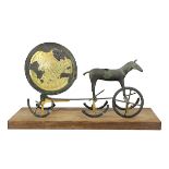 Rare Georg Jensen "Sun Chariot" sculpture, executed in bronze and gold, depicting the sun carried by