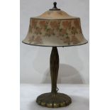 Pairpoint reverse painted table lamp having a floral decorated "Bombay" form shade, above the two