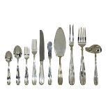 (lot of 66) Buccellati sterling silver flatware service for twelve in the "Palm Beach" pattern,