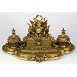 Continental Renaissance style gilt bronze ink well circa 1860, having a central mount decorated with