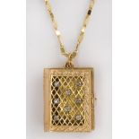 Diamond and 18k gold book locket pendant-necklace designed as a book, measuring approximately 23 X