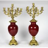 Pair of Louis XV style enamel and gilt bronze candelabra, each having six lights, with scrolled