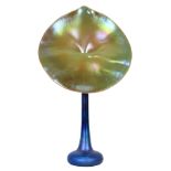 Tiffany style jack in the pulpit vase, executed in iridescent yellow and blue glass, having an