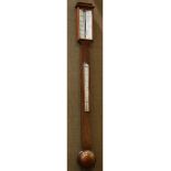 English mahogany barometer, 19th century, the two window instrument having a mahogany case with