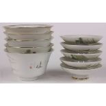 (lot of 5) Chinese covered porcelain cups, of inverted bell form featuring landscapes, inscribed '