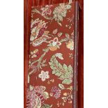 (lot of 3) Floral deocreated upholstered valance with two drapery rods, valance, 16"h x 111"w