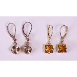 (Lot of 2) Pairs of multi-stone, diamond and 14k yellow gold dangle earrings comprised of (2)