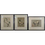 (lot of 3) Urushibara Mokuchu (Japanese, 1888-1953), woodblock prints, each depicting a horse,