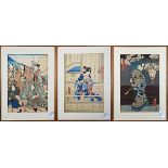 (lot of 3) Japanese woodbloock prints, 19th century, Utagawa Toyokuni (Japanese, 1786-1865), two