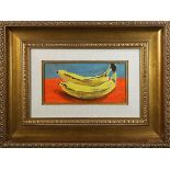 Still Life with Two Bananas, oil on board, initialed "WH" lower right, inscribed "Houston" verso,