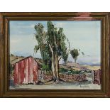 Eucalyptus by a Farm, watercolor, signed indistinctly "Lonine MCaslin" lower right, 20th century,