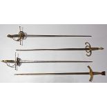 (lot of 4) Continental decorative ceremonial sword group, each set with a gilded hilt, including
