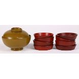 (lot of 9) Japanese lacquered ware: eight Kamakura-bori small deep dishes, interior well carved with