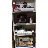 (lot of 7) Group of train accessories, including a School, a Watermill, a Ferris wheel, and a