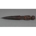 (Lot of 2) Luba Peoples, D.R. Congo used wooden peg surmounted by a standing female figure