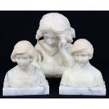 (lot of 3) Continental marble busts of girls including one depicted reading a book, largest: 8.25"