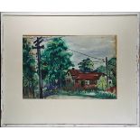 House by the Road, watercolor, signed "Lanyon" lower right, 20th century, overall (with frame): 26.