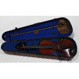 Violin and bow, violin labeled Bavaria circa 1820, case: 30"l