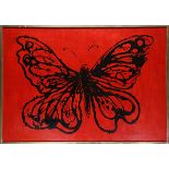 Butterfly, oil on canvas, signed "Prudden," lower right, overall (with frame): 25"h x 34.5"w