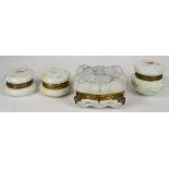 (Lot of 4) Wave Crest opal-ware dresser boxes, late 19th Century, opal with polychrome floral