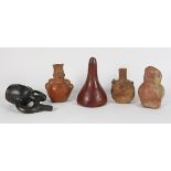 (lot of 5) Pre-Columbian vessels, including figural examples, 8"h